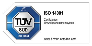 TUEV Zertifikat Umweltmanagement ISO 14001 Die Grafik zeigt ein Zertifizierungsabzeichen. Diese Darstellung weist auf eine Zertifizierung nach dem internationalen Standard ISO 14001 für Umweltmanagementsysteme hin.